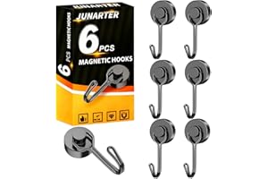 Junarter 6 Pack Black Magnetic Hooks Heavy Duty, 40LBS Strong Neodymium Magnet Hooks, Swivel Swing Magnetic Hooks for Hanging, Magnet Hooks for Cruise Cabins, Kitchen, Home, Office, Garage, Grill