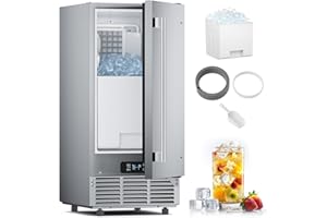 MOJGAR 15 Inch Commercial Under Counter Ice Maker Machine 85Lbs/24H, Commercial Ice Maker with 30Lbs Storage Bin, Bulit-in & Freestanding | Reversible Door | Auto-Clean | Reversible Door | Stainless Steel