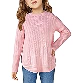 Haloumoning Girls Oversized Sweater Kids Fashion Batwing Sleeve Cable Knit Sweaters with Side Slit 5-14 Years