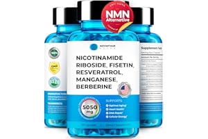 AdvantageNutra NMN Supplement Alternative - Liposomal Nicotinamide Riboside, Fisetin, Resveratrol, Manganese, Berberine - High Purity NAD Supplement for Anti Aging, Heart & Joint Health 60 Capsules