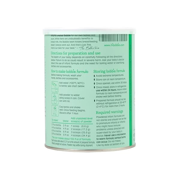 BOBBIE WHOLE MILK, GRASS FED BABY FORMULA WITH IRON, PLANT BASED DHA AND ARA, VITAMIN D AND PROTEIN BLEND MODELED AFTER BREAST MILK, FOR NEWBORN BABY TO 12 MONTH OLD, 14.1 OZ