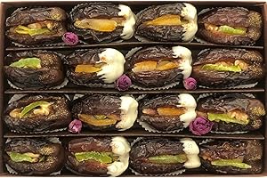 Sweet Saffron Medjool Dates Box - Stuffed Dates with Walnut, Pistachio, and Cashew – Dates Covered in Dark/White Chocolate with Edible Gold and Saffron Powder – Edible Gold & Saffron - Elegantly Packaged