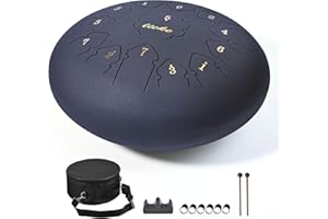 LIEKE Steel Tongue Drum 12 inch 13 Notes Hanpan Drums for Zen Yoga Meditation Sound Healing Instrument,Balmy Hand Drum for kids Adults with Bag(Black)