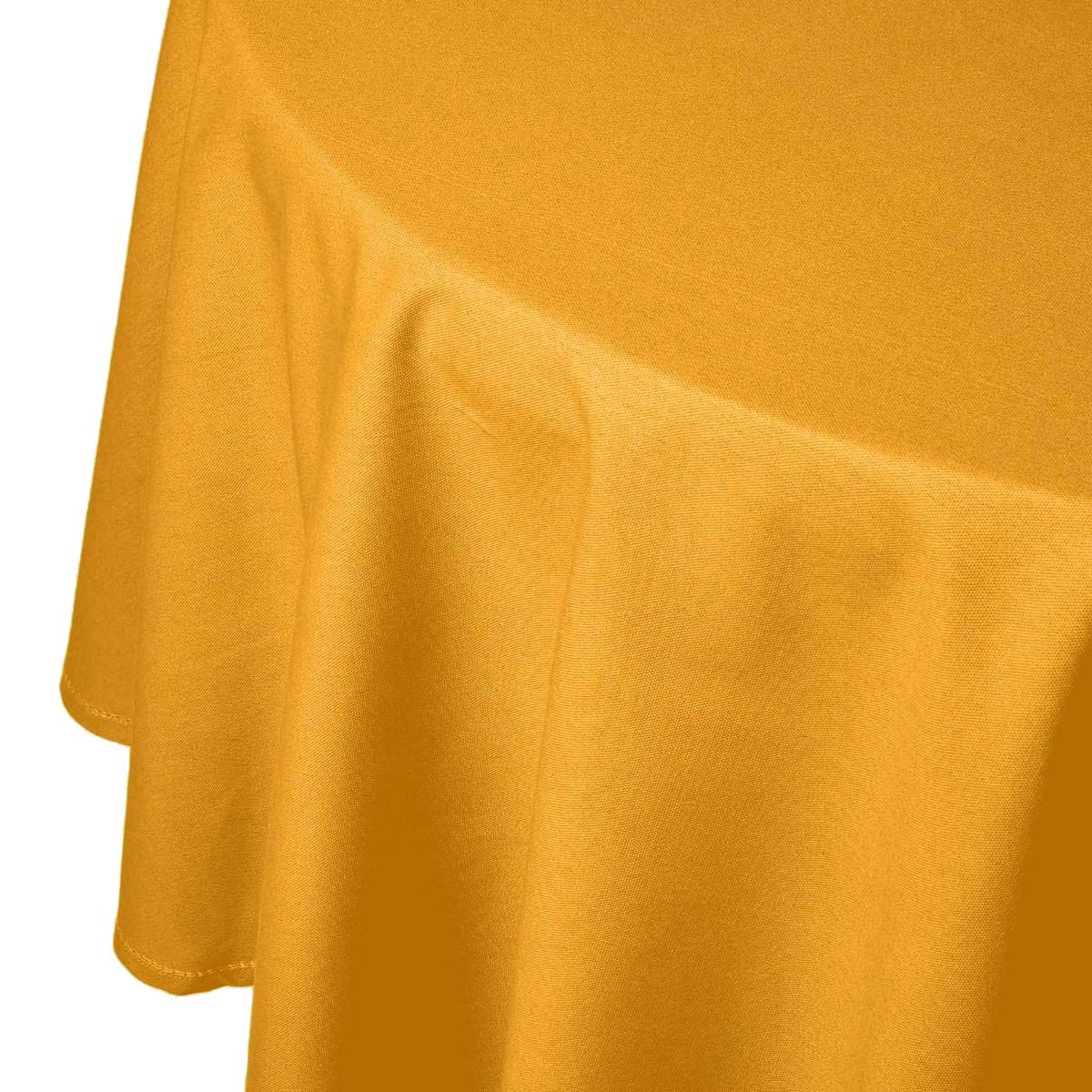 HOMESCAPES Yellow Table Cloth, Plain Cotton Round Tablecloth, Handcrafted & Durable Dining Table Cover with Hem Stitch, Hypoallergenic, Washable, Mustard Yellow - 178cm
