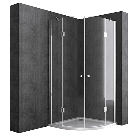 Eckdusche 90x90 cm, Klarglas, 8 mm ESG-Sicherheitsglas & Lotuseffekt, Viertelkreis-Dusche mit 2 Pendeltüren, Duschkabine Rave