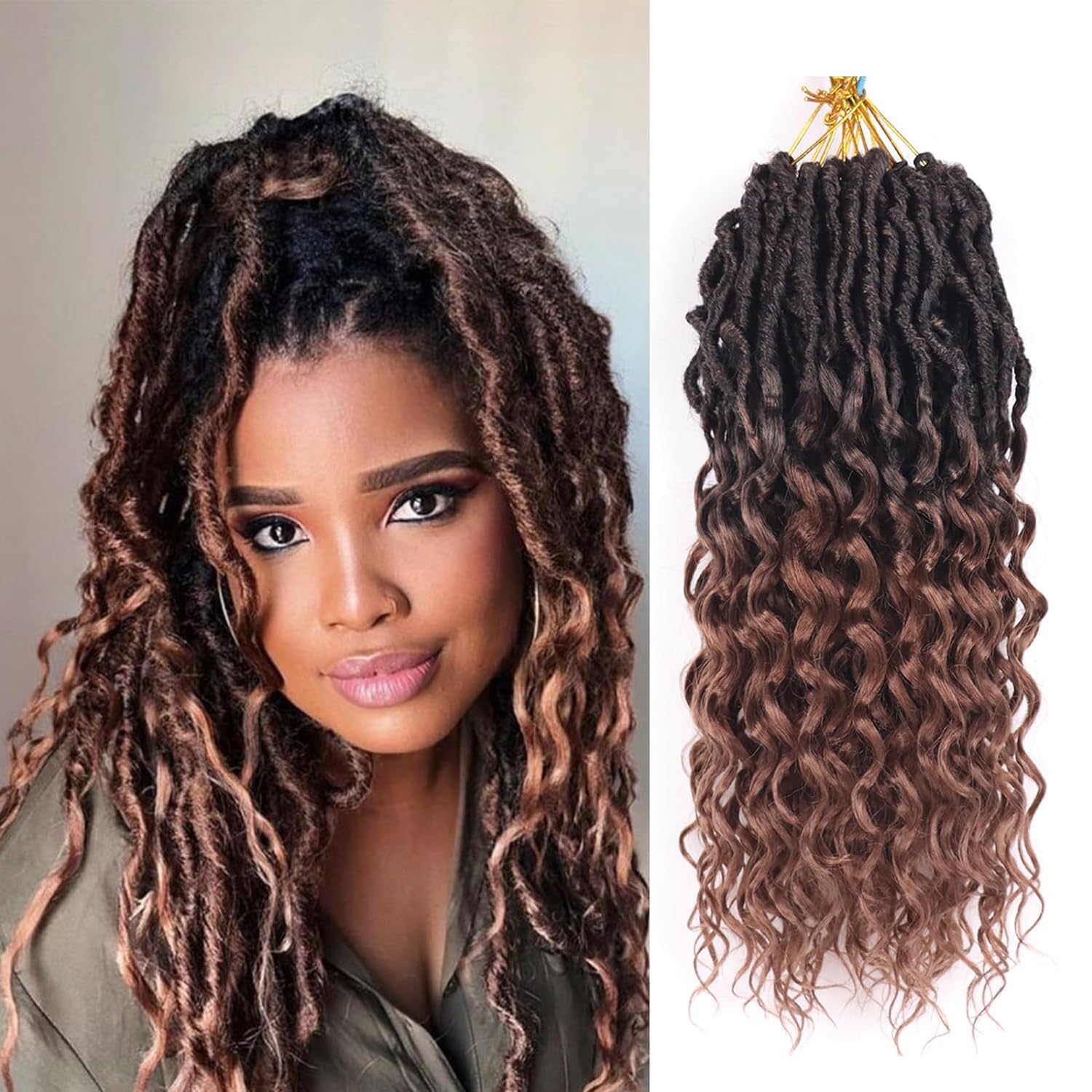 FANWYFYU 14 Inch Goddess Locs Crochet Hair Deep Wave 6Packs New Soft Faux Locs Crochet Braids Pre Looped Hair Extensions for Black Women(1B/30) — image 1