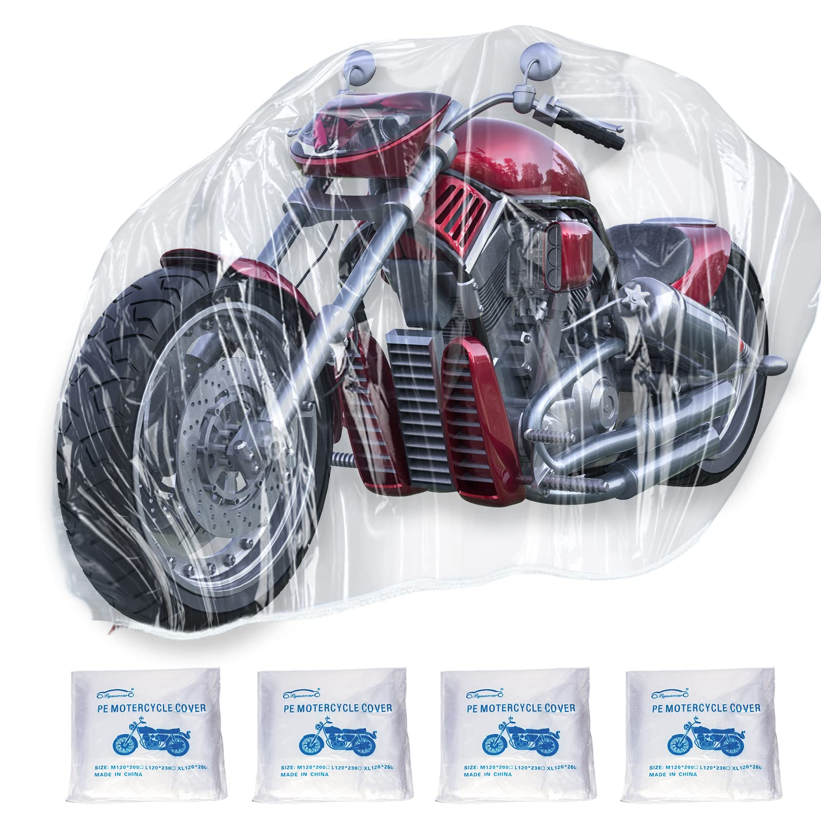 Photo 1 of 4 Pcs Motorcycle Cover,Disposable Clear Plastic Moped Cover Medium ?XXL ? Waterproof Protection Dust Outdoor Rain Cover for Harley,Davidson,Yamaha,Suzuki,Honda, Kawasaki, (Indoor Universal)
