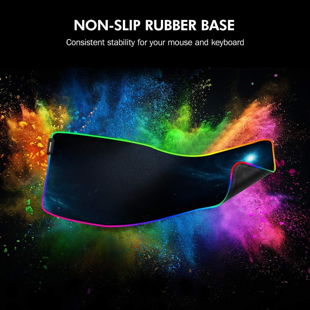LUXCOMS RGB Soft Gaming Mouse Pad Large, Oversized Glowing Led Extended Mousepad, Non-Slip Rubber Base Computer keyboard Pad Mat, 31.5X 11.8in : Office Products