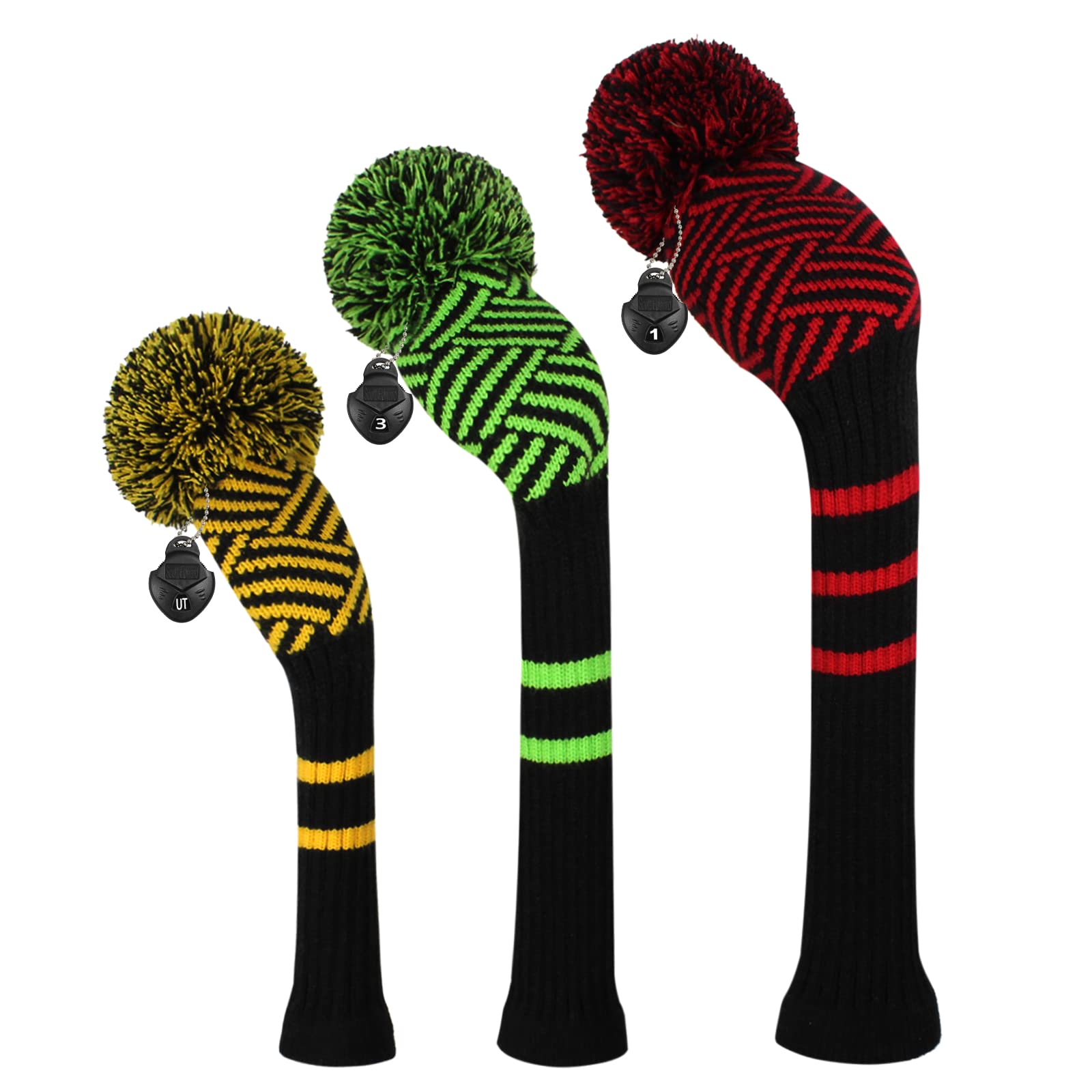 Scott Edward Knitted Golf Club Head Covers for Woods 3Pcs Set Golf Driver (460CC) Fairways and Hybrid/UT with Rotating Number Tags(Traffic Signal)
