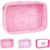 Yoolhamy Pink Clear Bow Cosmetic Bag for Women Girls Cute Bow Travel Bag Coquette Zipper Model Cosmetic Bag for Birthday Gift (Heart Bow)
