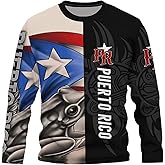 Owlfder Men's Puerto Rico Flag Long Sleeve T-Shirt 3D Printed Boricua Vintage Crew Neck Puertorrican Shirt for Women