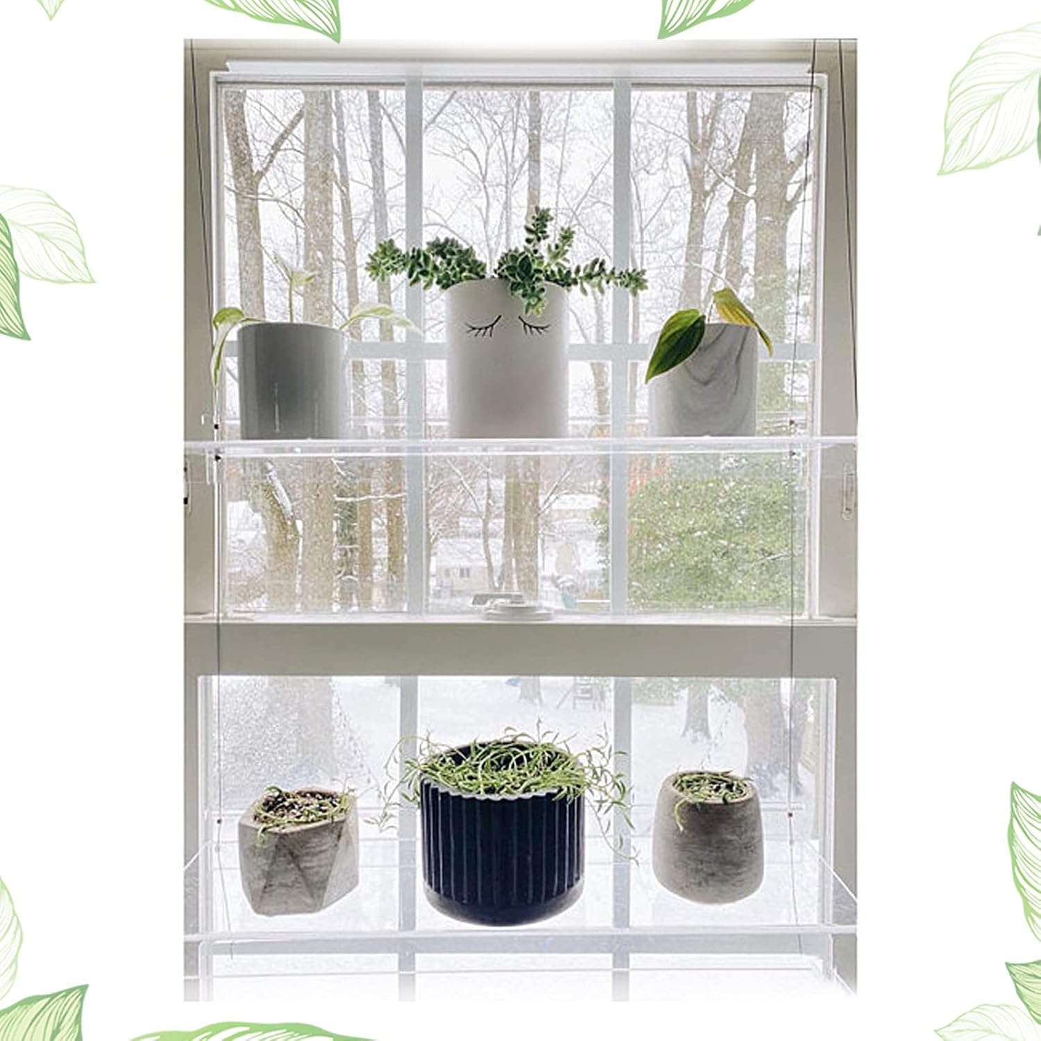 CHAOMIC Hanging Plant Shelf Three Tier Window Plant Shelf Indoor Garden Decor Indoor Garden Decor Hanger Shelf for Plants Window Grow Herbs, Microgreens, Succulents, Flowers (2 Layer)