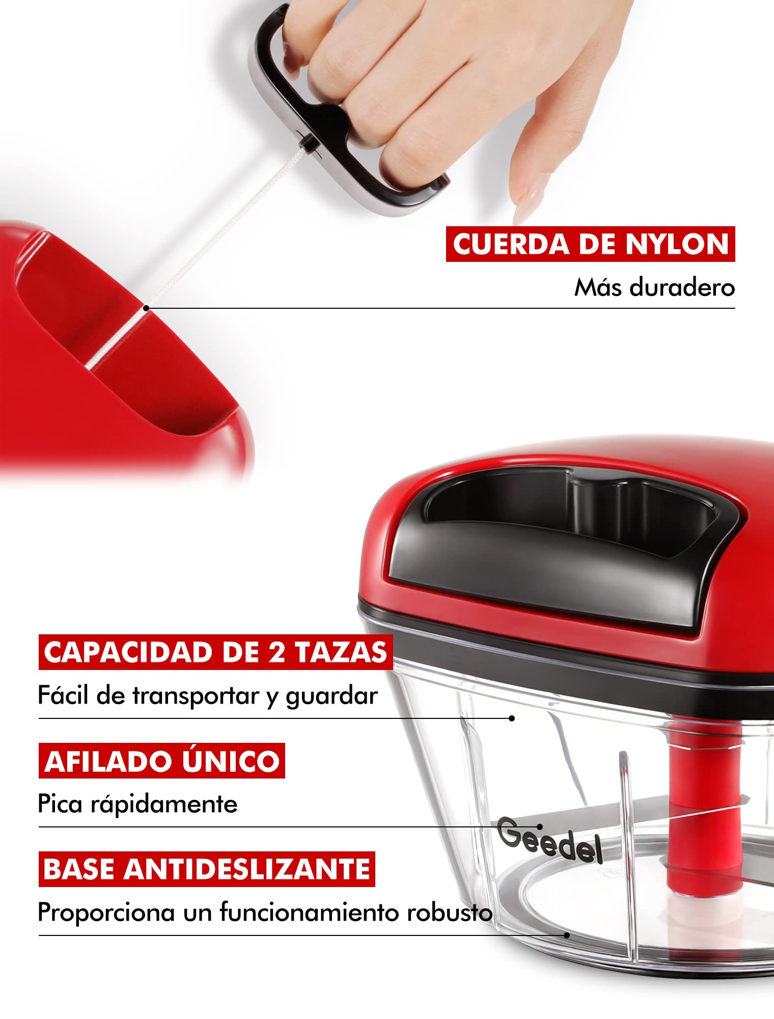 Geedel Zwiebelschneider, 500ML Zwiebel Zerkleinerer mit Seilzug, Gemüseschneider Zerkleinerer Manuell mit Edelstahlklingen, Multizerkleinerer Zwiebelhacker für Gemüse, Obst, Zwiebeln, Nüsse, Knoblauch 7