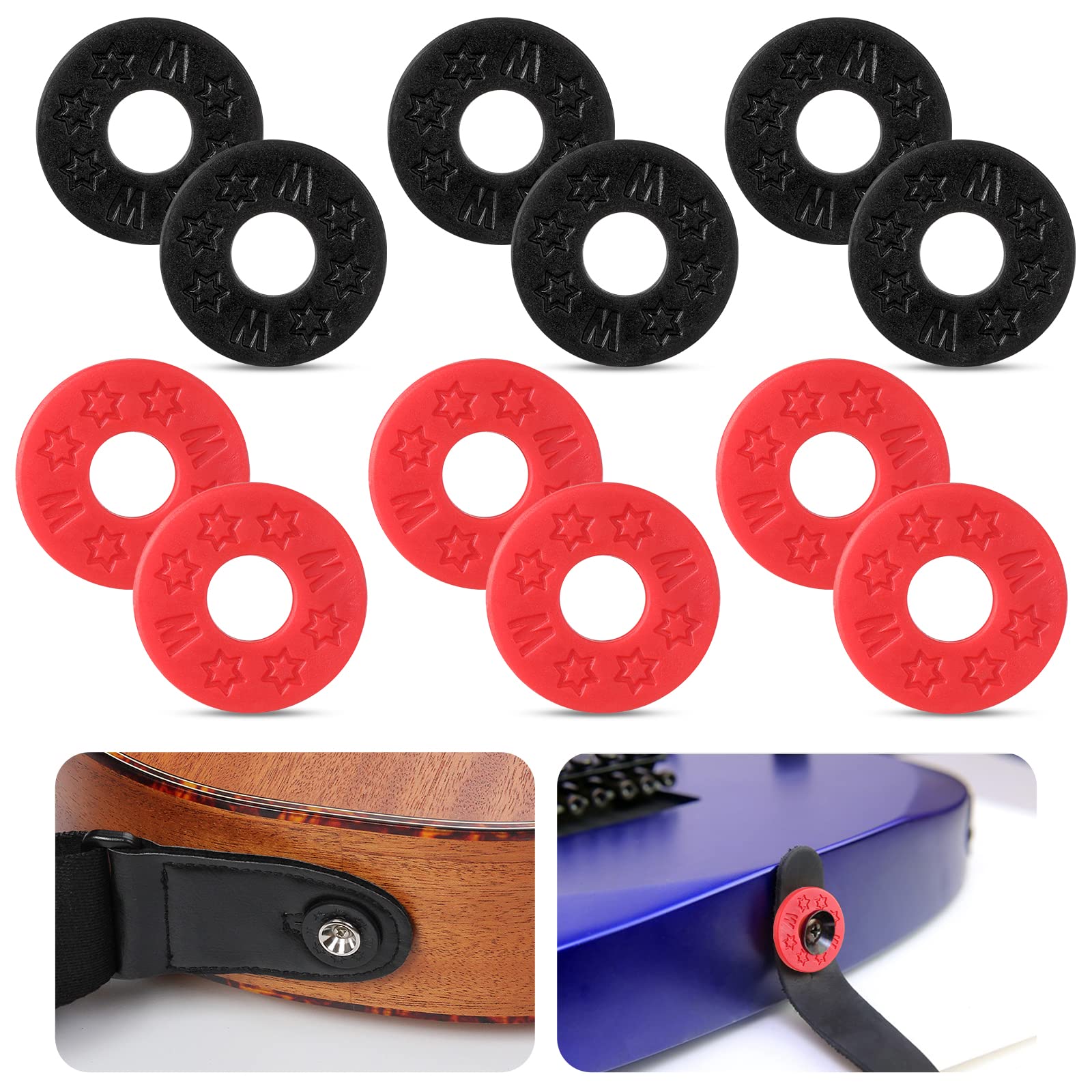 12 Pieces Guitar Strap Locks Guitar Locking Strap Locks Silicone Strap Locks Rubber Guitar Strap Blocks Guitar Protector Locks Guitar Locks for Locking Guitar Strap (Red and Black)