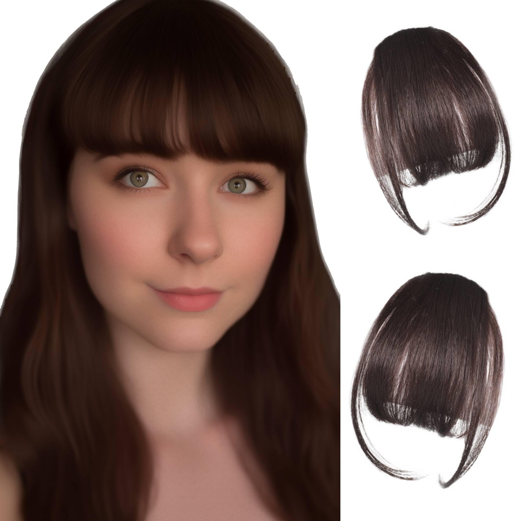 Clip in Fringe Human Hair Extensions, Clip-in-Bangs Air Bangs, Fake Hairpieces for Women (Dark Brown)