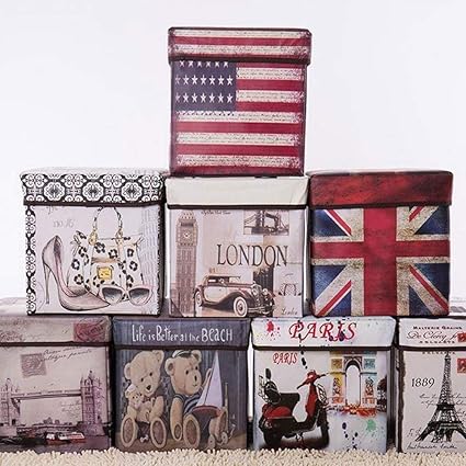 Sterling Portable & Foldable MDF Laundry Box Cum Sitting Stool for Living Room, 12-inch