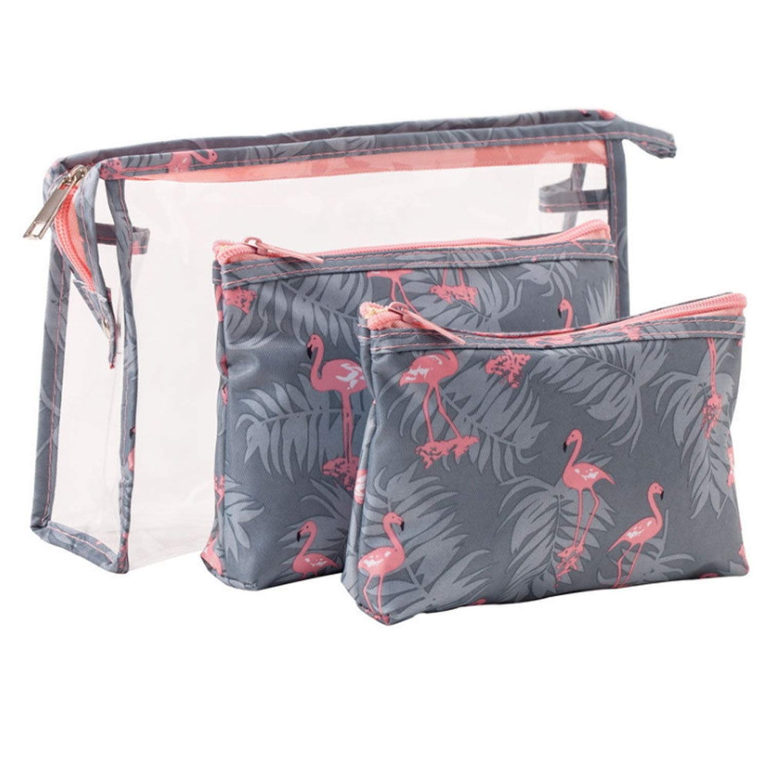 3 Pcs Flamingo Cosmetic Bag Women Necessaire Make Up Bag Travel Waterproof Portable Makeup Bag Toiletry Kits PVC,Flamingo