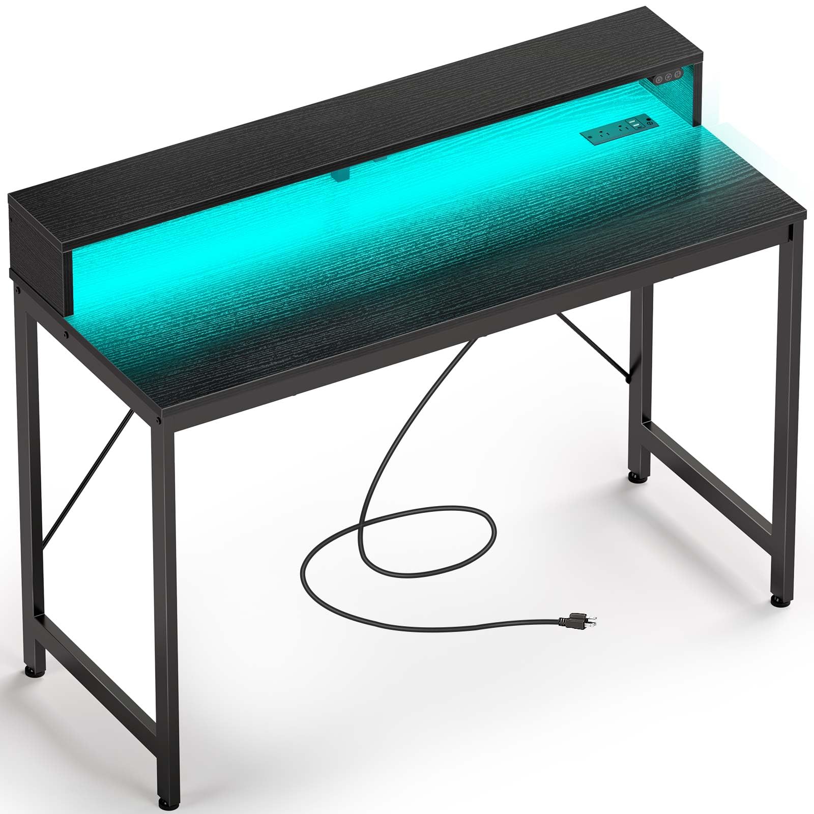 Rolanstar Computer Desk 39" with LED Lights & Power Outlets, Home Office Desk with Monitor Shelf, Gaming Desk,Writing Desk, Study Desk for Student & Kids, Black Image Rolanstar Computer Desk 39" with LED Lights & Power Outlets, Home Office Desk with Monitor Shelf, Gaming Desk,Writing Desk, Study Desk for Student & Kids, Black Image