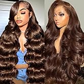 GOLFMAX 30 Inch Chocolate Brown Lace Front Wig Human Hair Body Wave 13x6 HD Lace Front Wigs Pre Plucked 4# Colored Brown Wig Human Hair Wigs For Black Women