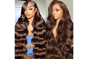 GOLFMAX 30 Inch Chocolate Brown Lace Front Wig Human Hair Body Wave 13x6 HD Lace Front Wigs Pre Plucked 4# Colored Brown Wig Human Hair Wigs For Black Women