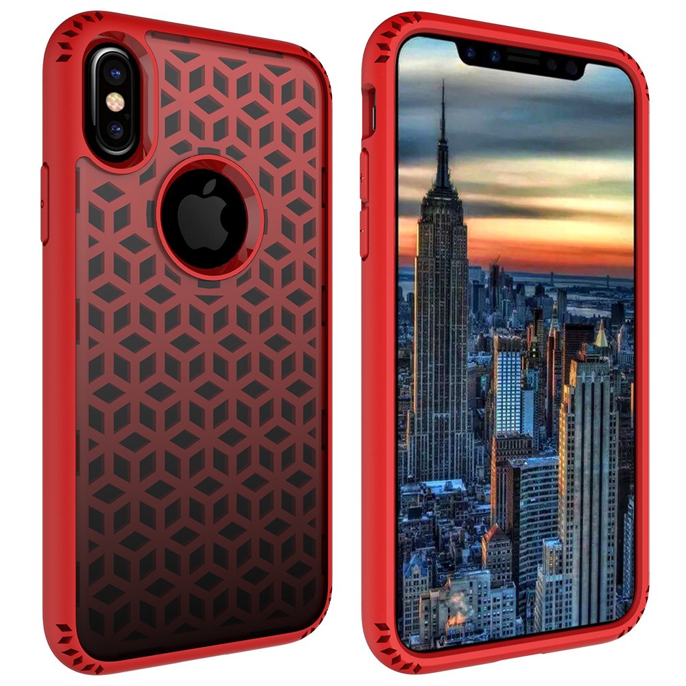 iPhone X Case, MagicSky Shockproof Slim Corner Protection with Resilient Shock Absorption Rubber Protective Case Cover for Apple iPhoneX - Red and Black