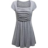JCZHWQU Womens Square Neck Short/Long Sleeve Dressy Tunic Shirts