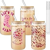 Maxcheck 4 Pcs Western Cowgirl Beer Glass 16 oz Hat Drinking Beer Can Iced Coffee Cup with Bamboo Lid Straw and Cleaning Brush Disco Glass Preppy Coffee Decoration for Cowgirl Gifts