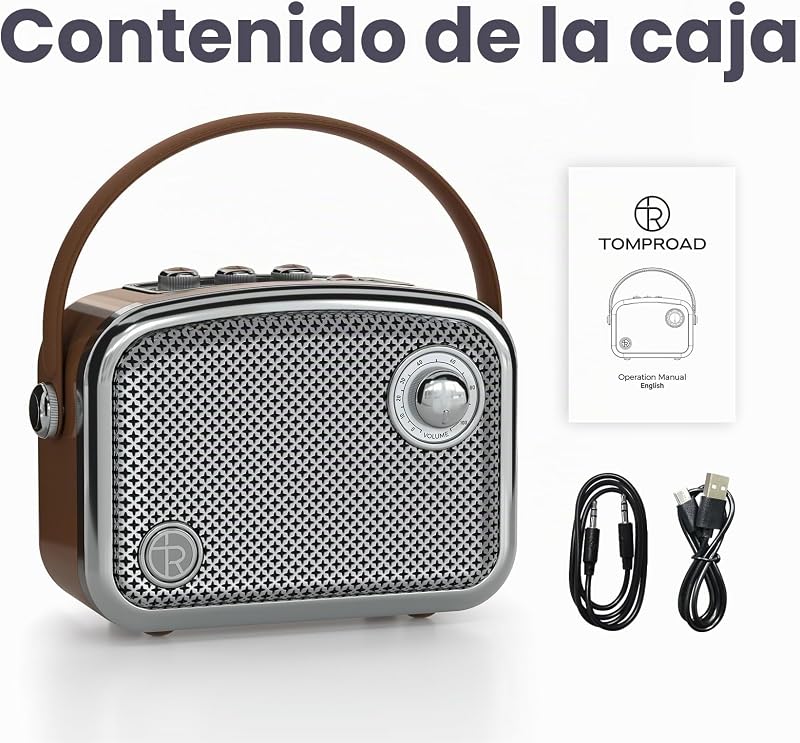 Altavoz Bluetooth portátil Estilo Vintage, marrón, diseño Retro con Rejilla de Malla metálica, Forma Cuadrada compacta (Marrón) — foto 7 de 8