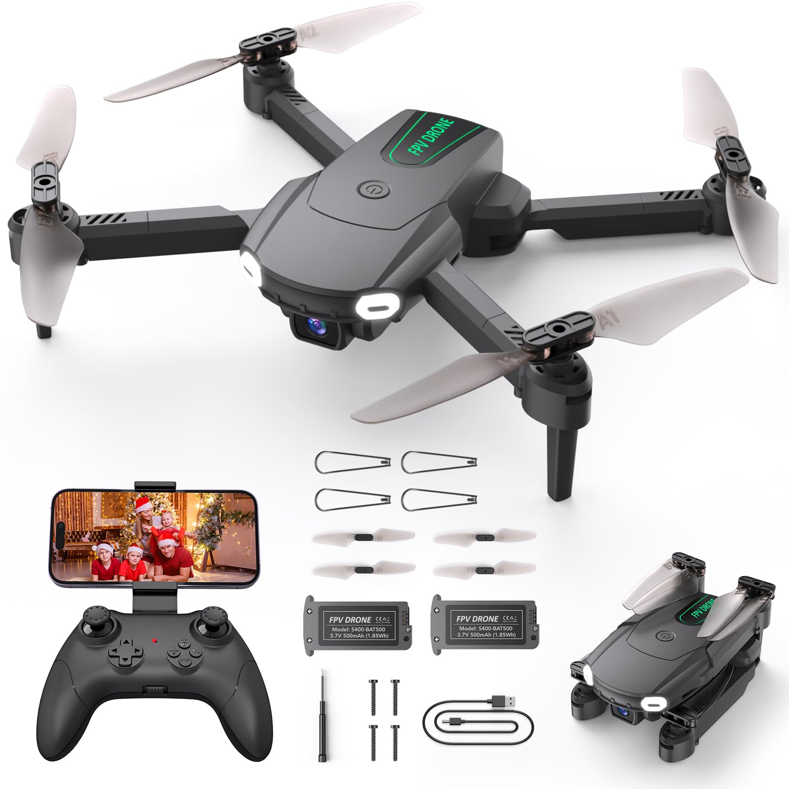 View 1 of **DRONE ONLY**MISSING PARTS**
Foldable Drone with Camera for Kids Beginners - Remote Control Helicopter Toys Gifts for Boys Girls, 1080P HD FPV RC Drones with 2 Batteries, One Key Start/Land, Altitude Hold, Gesture Selfie, Black