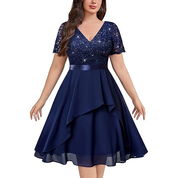 lace sequin fit and flare dress in navy FOCUS by SHANI main image 1