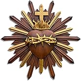golden hand-caved Sacred Heart Catholic Wall Decor Religious Art Hanging, Catholic Home Decoration, 14-Inch Spiritual Gift