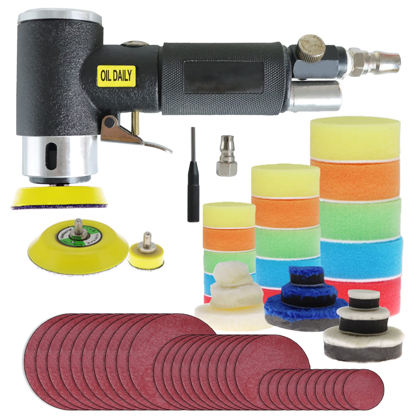 ROIIKETU Air Sander Polisher,25mm/50mm/80mm Orbital Sander Polisher Set with Polishing Pads & Buffing Pads for Car Detailing Polishing