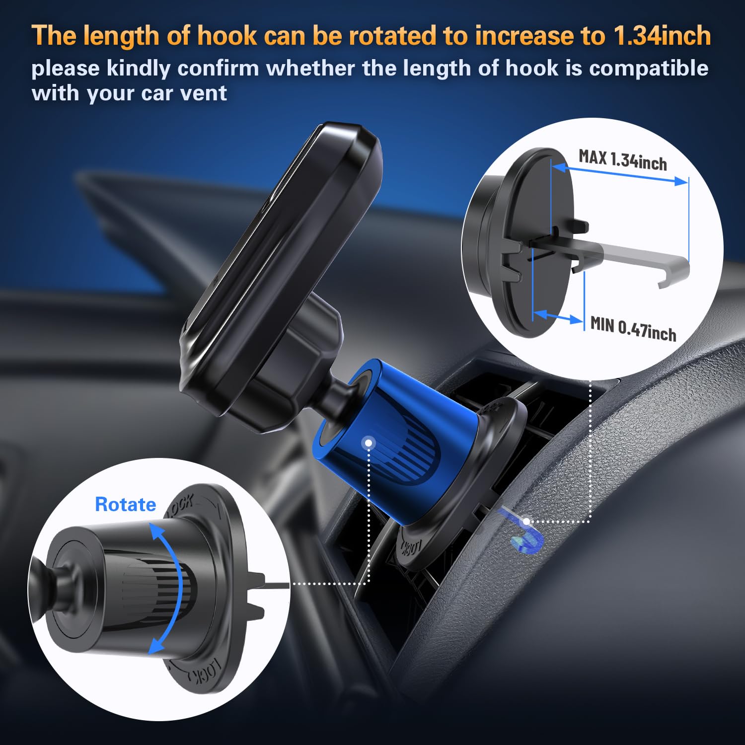 pop-tech Car Vent Phone Mount for Thick Socket Grip, Air Vent Clip Phone Holder Compatible with Magsafe Wallet Black & iPhone Samsung Card Holder, Cellphone Stand with Sticky Adhesive