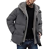 XYXYING Men's Hooded Winter Puffer Jacket, Windproof Thermal Coat with Easy Hook-and-Loop Closure