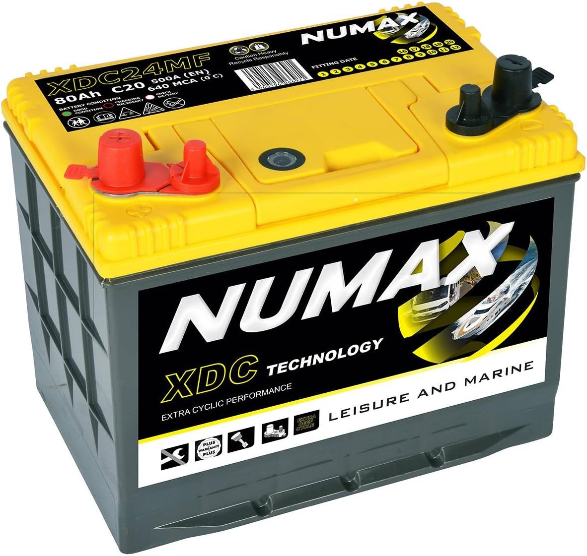 12V 80AH Numax XDC24MF Deep Cycle Leisure Marine Battery Motorhome Caravan Boat