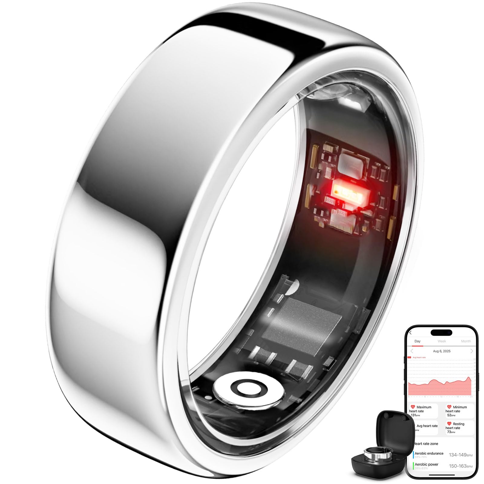 Photo 1 of Smring Smart Ring, Fitness Tracking Ring, Heart Rate Monitor Health Tracker for Women/Men, IP68—No Subscription—Sleep Tracker for iPhone and Android, Up to 10 Days of Battery Life (Silver, #9)