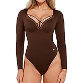 Popilush Long Sleeve Body Suits for Womens Deep V-Neck Shapewear Bodysuit Tummy Control Thong Going Out Tops
