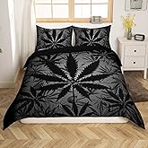 Erosebridal Marijuana Leaf Bedding Set for Kids Boys Girls Teens,Neon Cannabis Leaves Duvet Cover Queen,Marijuana Weed Leaf Bed Sets Lightweight,Trippy Botanical Plants Quilt Cover with 2 Pillowcases