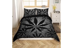 Erosebridal Marijuana Duvet Cover Set, Cannabis Leaf Bedding for Kids Boys Teens, Gradient Grey Black Cannabis Leaves Comforter Cover Soft, Hippie Botanical Leaf Bed Cover 3 Piece