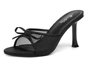 Mostrin Kitten Heels for Women Round Toe Heels With Bow Vintage Mules Sexy Slip on Stiletto Backless Sandals for Party Daily