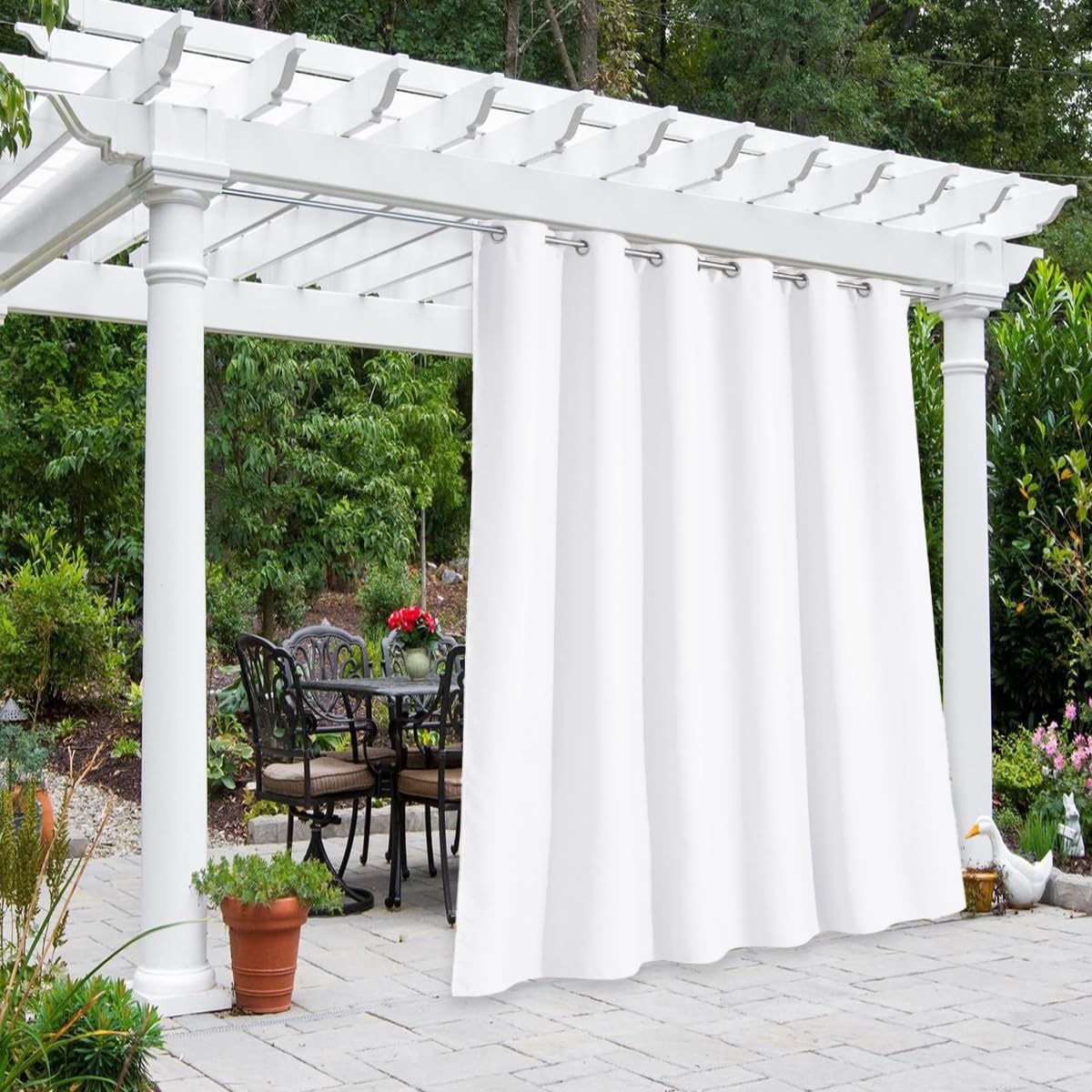 NICETOWN Outdoor Curtainch for Patio Waterproof 84 inch Wide, Thermal Insulated Rustproof Grommet UV Blocking Cabana Curtainch & Drape, Privacy Safe Shade for Gazebo, Pure White, 1 PC, 95-Inch Long Image