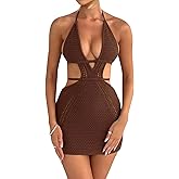 Women's Halter Bodycon Mini Dress Sleeveless Tie Backless Hollow Out Corset Knit Wrap Beach Dress Summer 2025