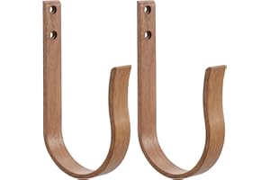 Mayrhyme Light Brown Wood Grain Curtain Holdbacks,Solid Aluminum Wall Mounted Curtain Tiebacks & Hooks,U Shape Curtain Holder