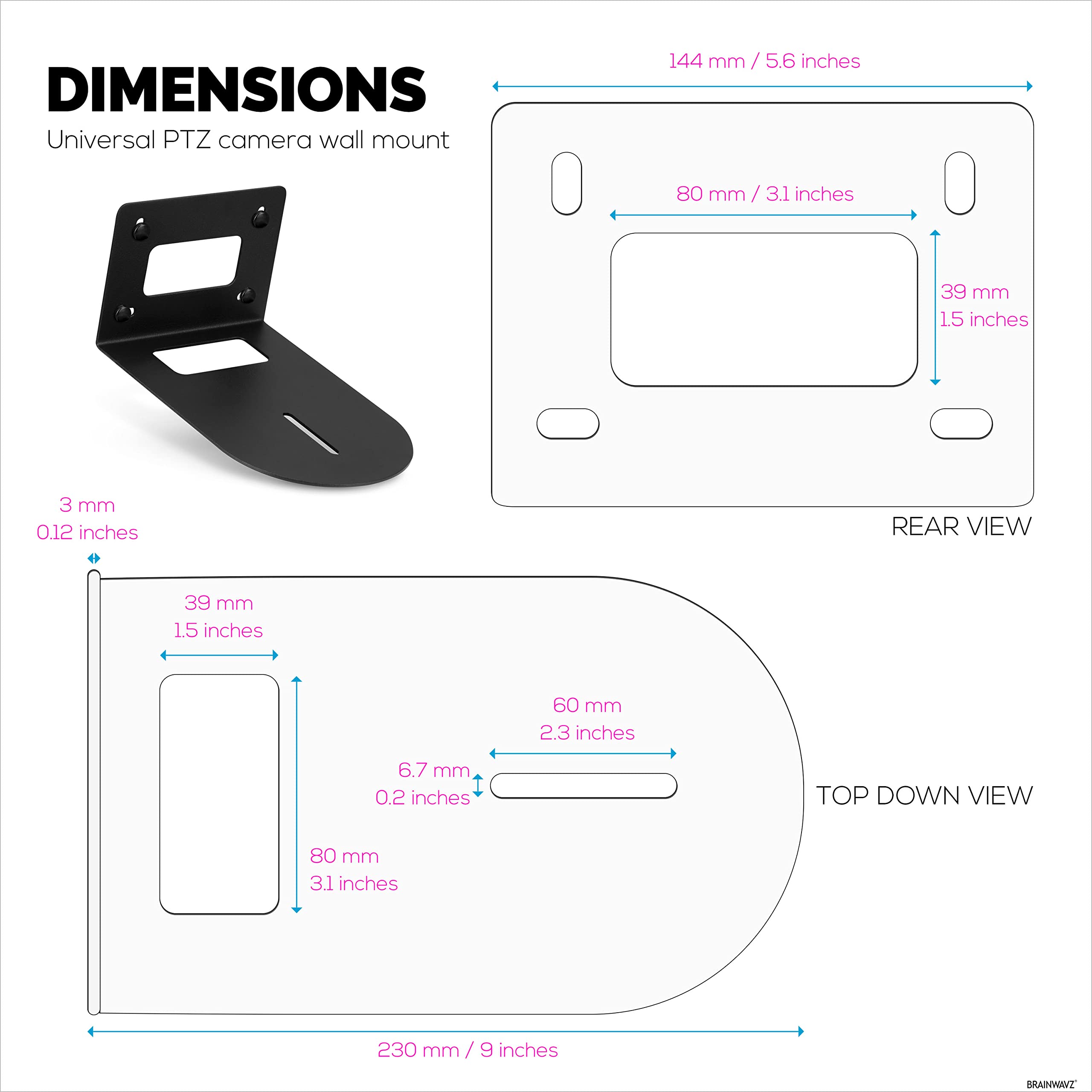 PTZ Camera Wall Mount Bracket Compatible with HuddleCam, Sony, AVIPAS, SMTAV, FOMAKO, PRISUAL & More, Universal Holder Shelf, by Brainwavz (Black)
