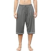 Cromoncent Men's Capri Pajama Pants Comfy Lounge Pj Bottoms Soft Casual Sleep Drawstring Pants with Pockets, S-2XL