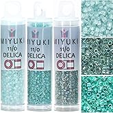 Miyuki Delica Seed Beads Bundle: Size 11/0, Seafoam Mist Collection - DB078, DB079, DB084-3 Tubes of 7.2 Grams ea