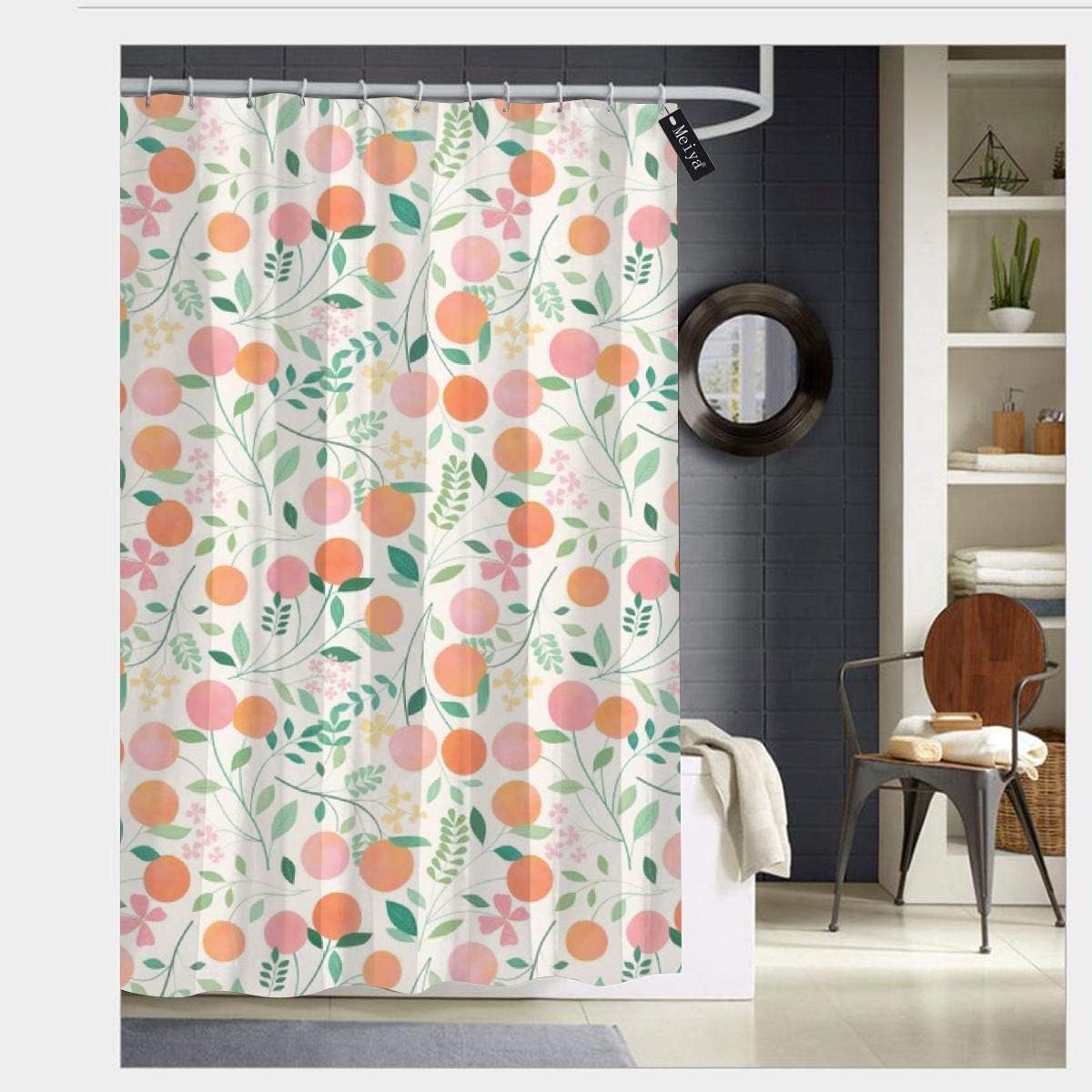 Puloa Vanilla Peaches Shower Curtains with 12 Hooks Bathroom Curtain 72" x 72"