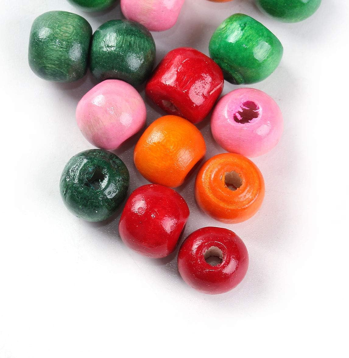 500 Round Painted Multicolor Barrel Wood Beads 10 x 9mm
