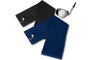 Zeltauto 2 Pack 16"x25" Tri-fold Golf Towel with Metal Bag Clip, Cotton Terry Cloth Golf Towels for Men Lover Boyfriend Dad Gifts (Black+Navy)