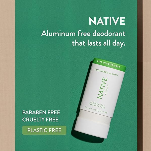 NATIVE PLASTIC FREE DEODORANT CONTAINS NATURALLY DERIVED INGREDIENTS, 72 HOUR ODOR CONTROL | DEODORANT FOR WOMEN AND MEN, ALUMINUM FREE WITH BAKING SODA, COCONUT OIL AND SHEA BUTTER | CUCUMBER & MINT
